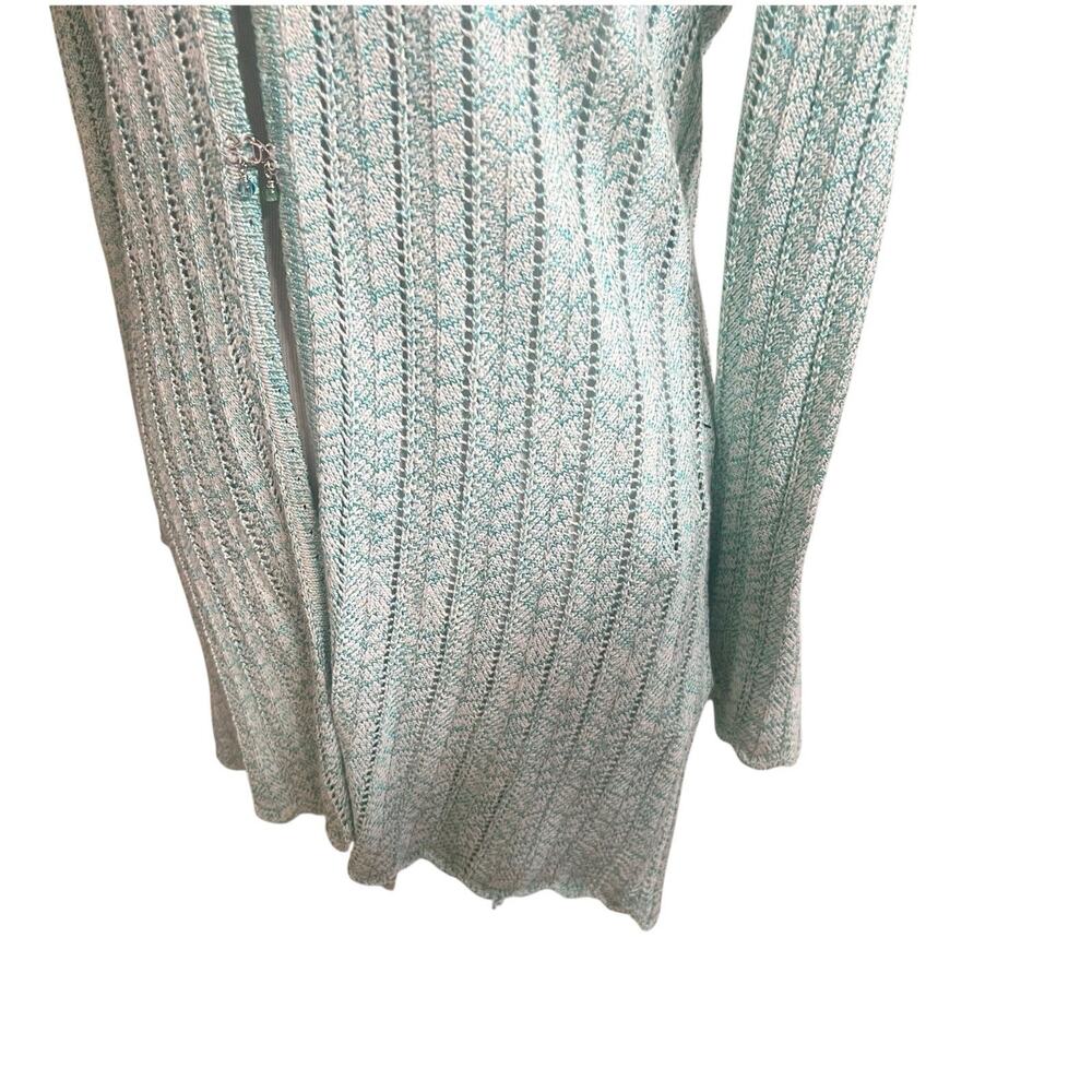 St. John Sport Crochet Longline Knit Cardigan Teal Size Small Petite Beaded Hook - Picture 12 of 16